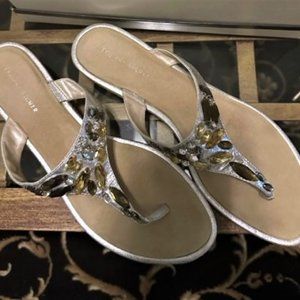 Etienne Aigner Dianne Jeweled Sandals Silver Sz 11M